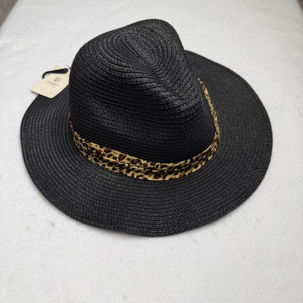 FADIVO Hat Sun Womens One Size Black Leopard Wide Brim Straw Summer Travel
